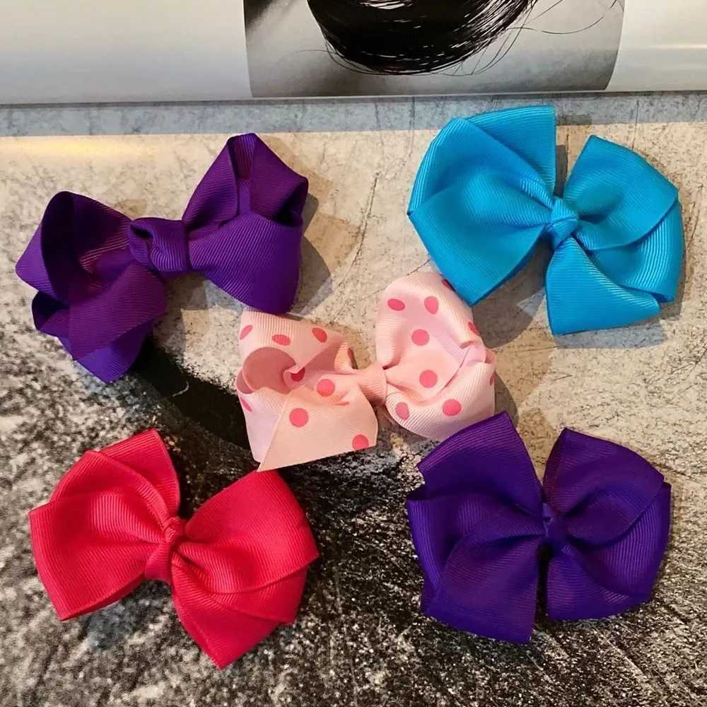 🌴 New Large 4” Grossgrain Bow - Fuscia, Dark Purple, Pink Dot